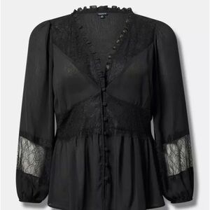 Torrid Black Lace Button-Down Blouse